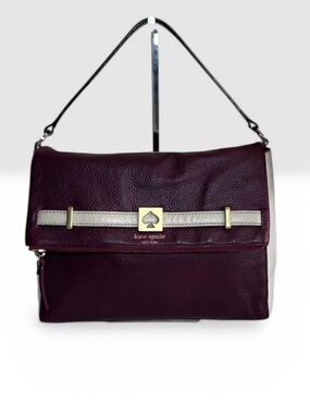 Kate Spade Plum Cream Leather Shoulder Bag Zip Top Flap Gold
